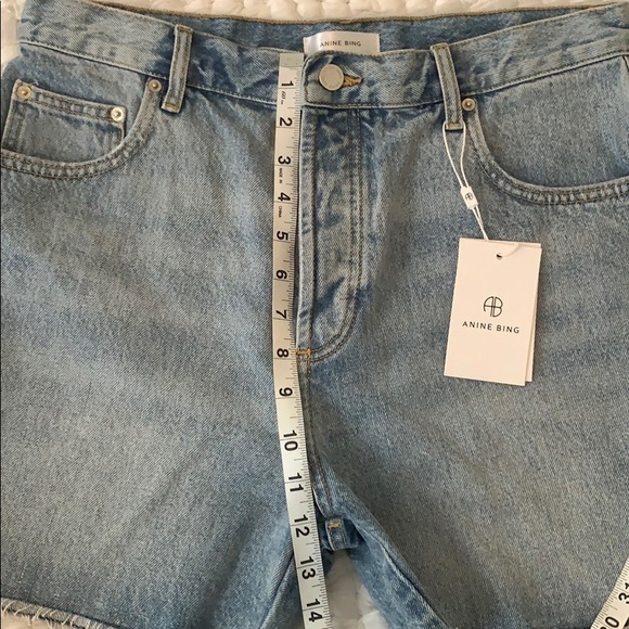 Anine Bing Raw Hem Cutoff Denim Shorts High Rise - Picture 7 of 8